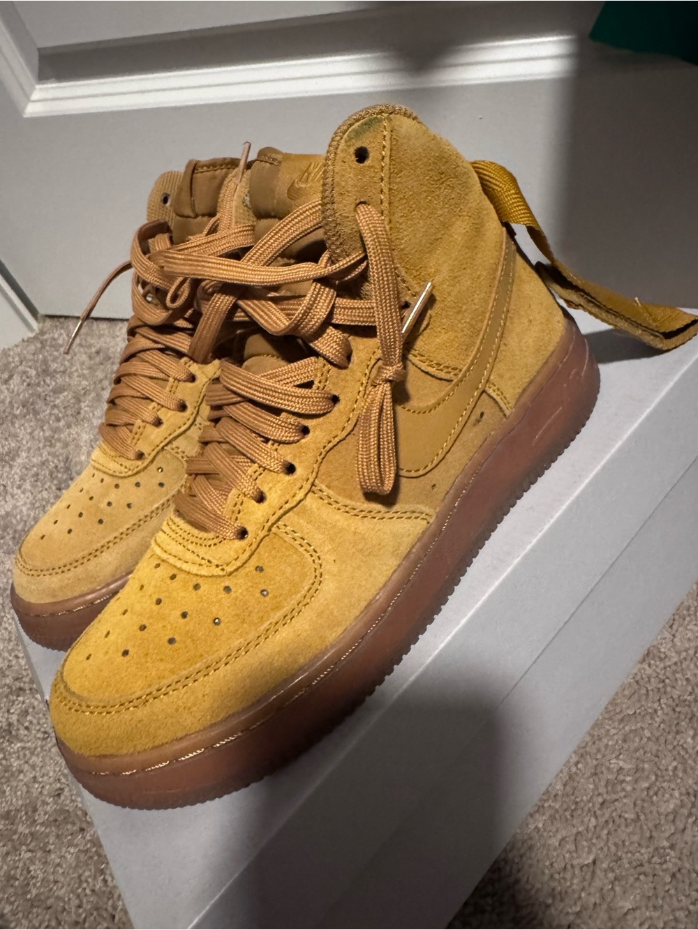 Kids High-Top Suede Sneakers in Wheat